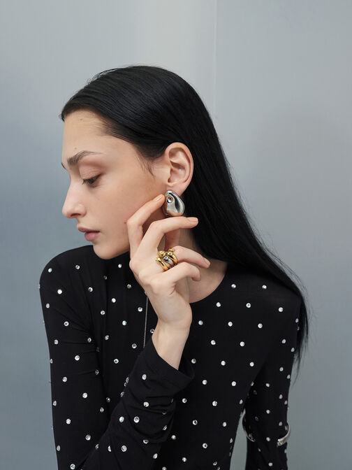 Eimear Teardrop Stud Earrings, Silver, hi-res