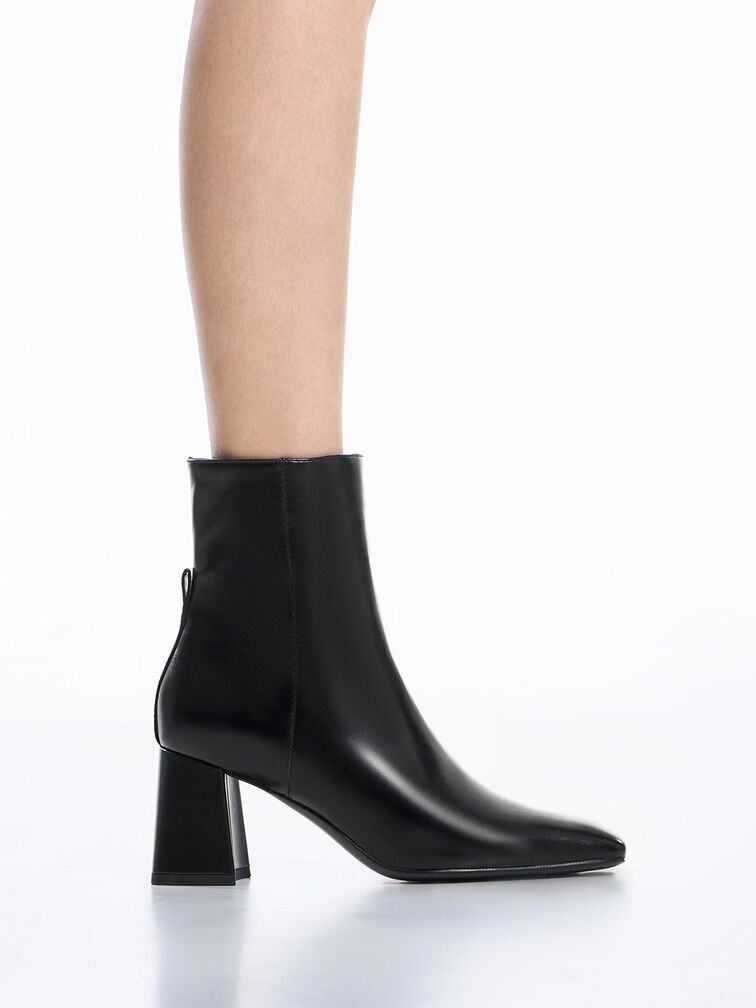 Curved Block Heel Ankle Boots, Black, hi-res