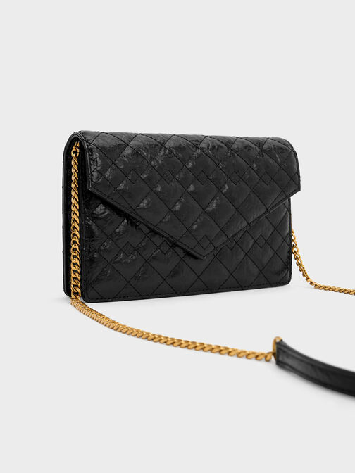 Duo Quilted Envelope Clutch, Jet Black, hi-res