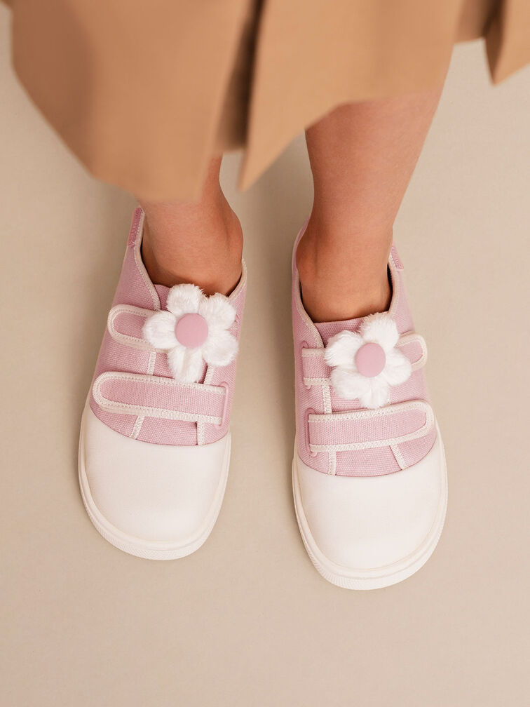 兒童小花帆布休閒鞋, 淺粉色, hi-res