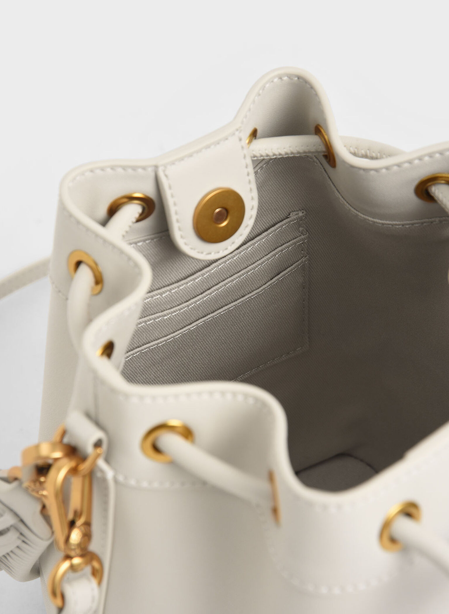 Drawstring Bucket Bag, Ivory, hi-res
