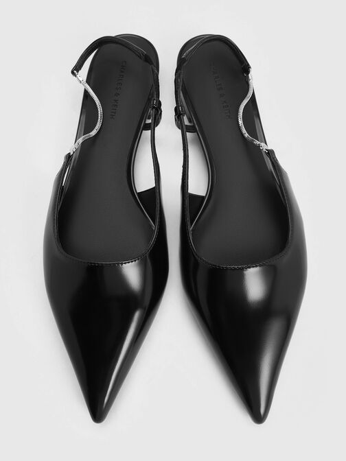 Chain-Strap Pointed-Toe Slingback Flats, Black Box, hi-res