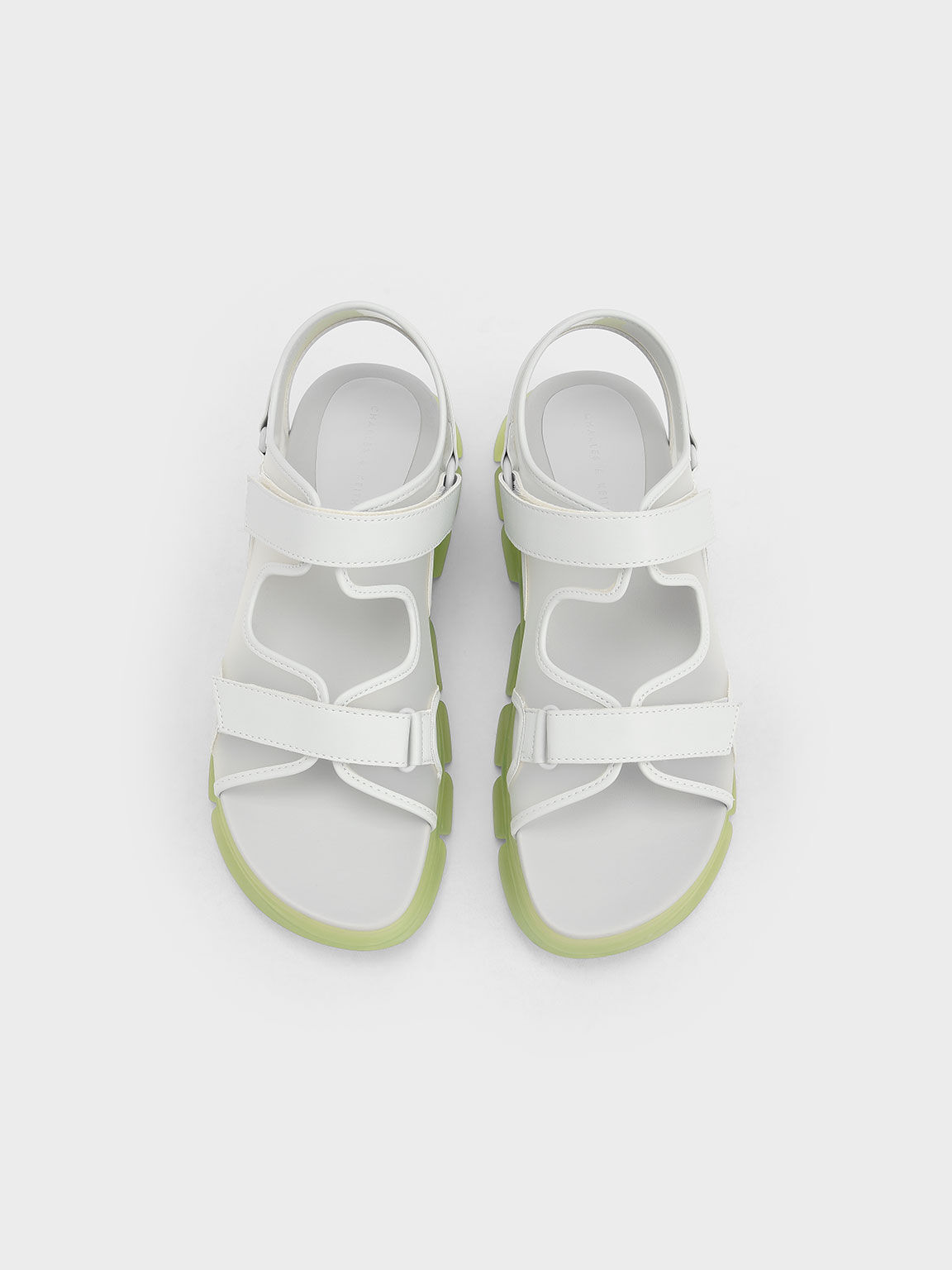 Coloured Translucent-Sole Chunky Sport Sandals, Green, hi-res