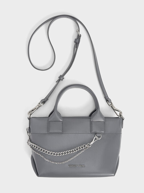 Atwood Crinkle-Effect Chain-Embellished Tote Bag, Grey, hi-res