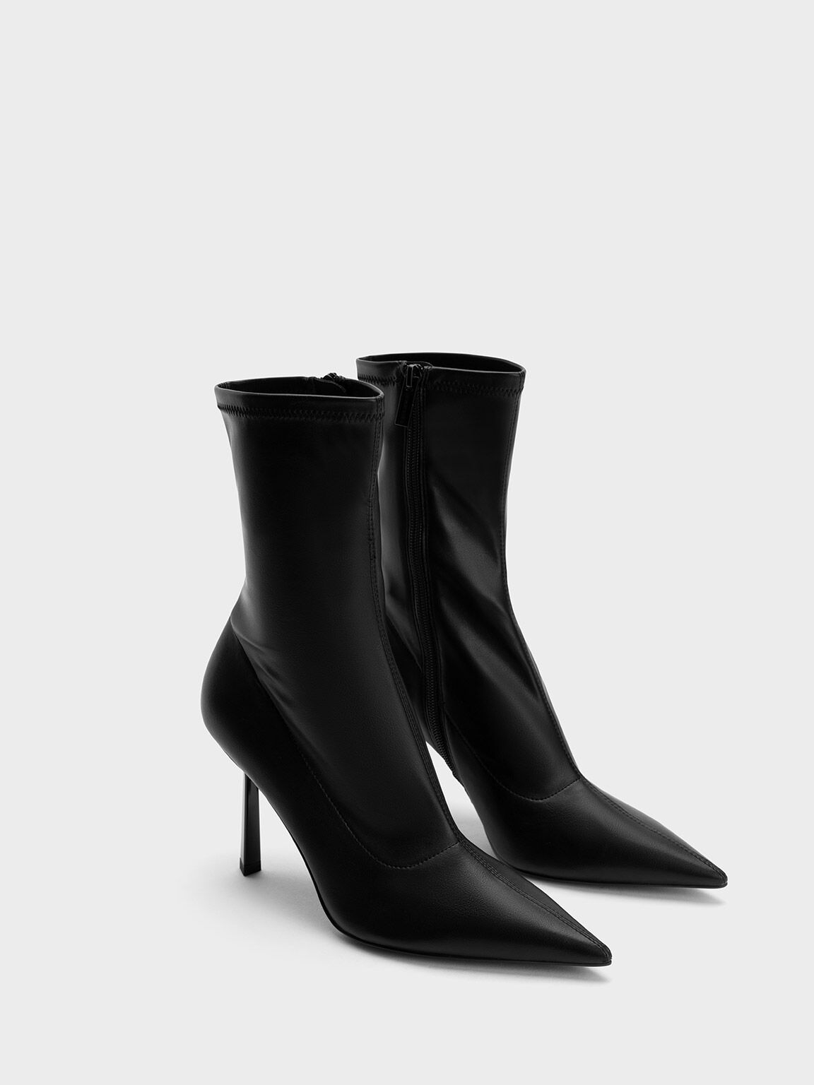 Black Pointed-Toe Stiletto Heel Ankle Boots - CHARLES & KEITH US