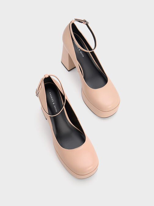 Ankle-Strap Platform Pumps, Nude, hi-res