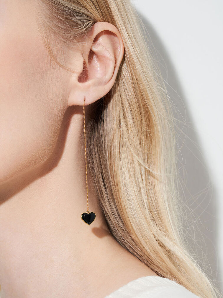 Annalise Heart Stone Drop Earrings, Black, hi-res