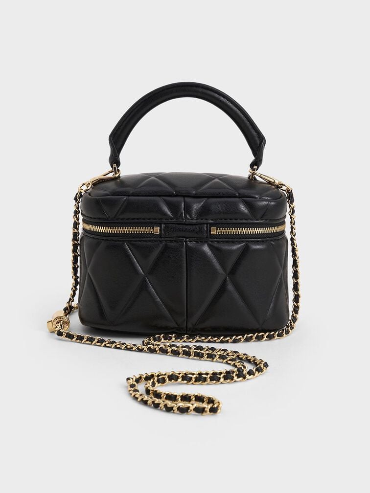 Arwen Quilted Top Handle Vanity Bag, Black, hi-res