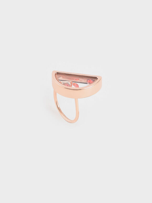 Semi-Circle Floating Locket Ring, Rose Gold, hi-res