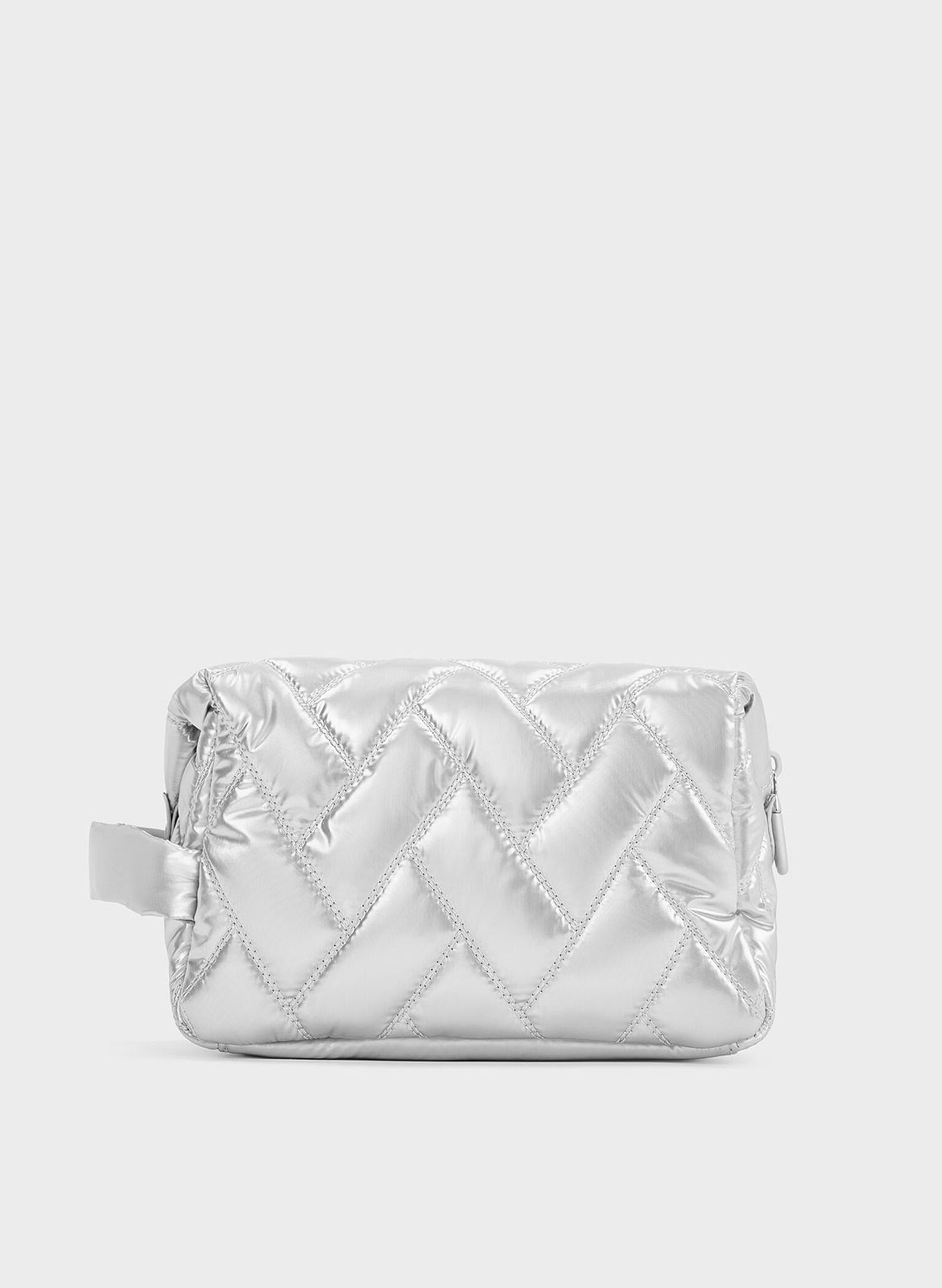 Bolsita estilo chevron de nylon, Plateado, hi-res