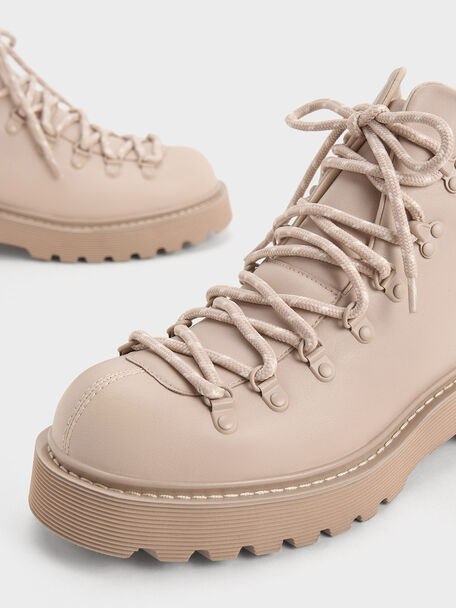 Indra Lace-Up Ankle Boots, Beige, hi-res