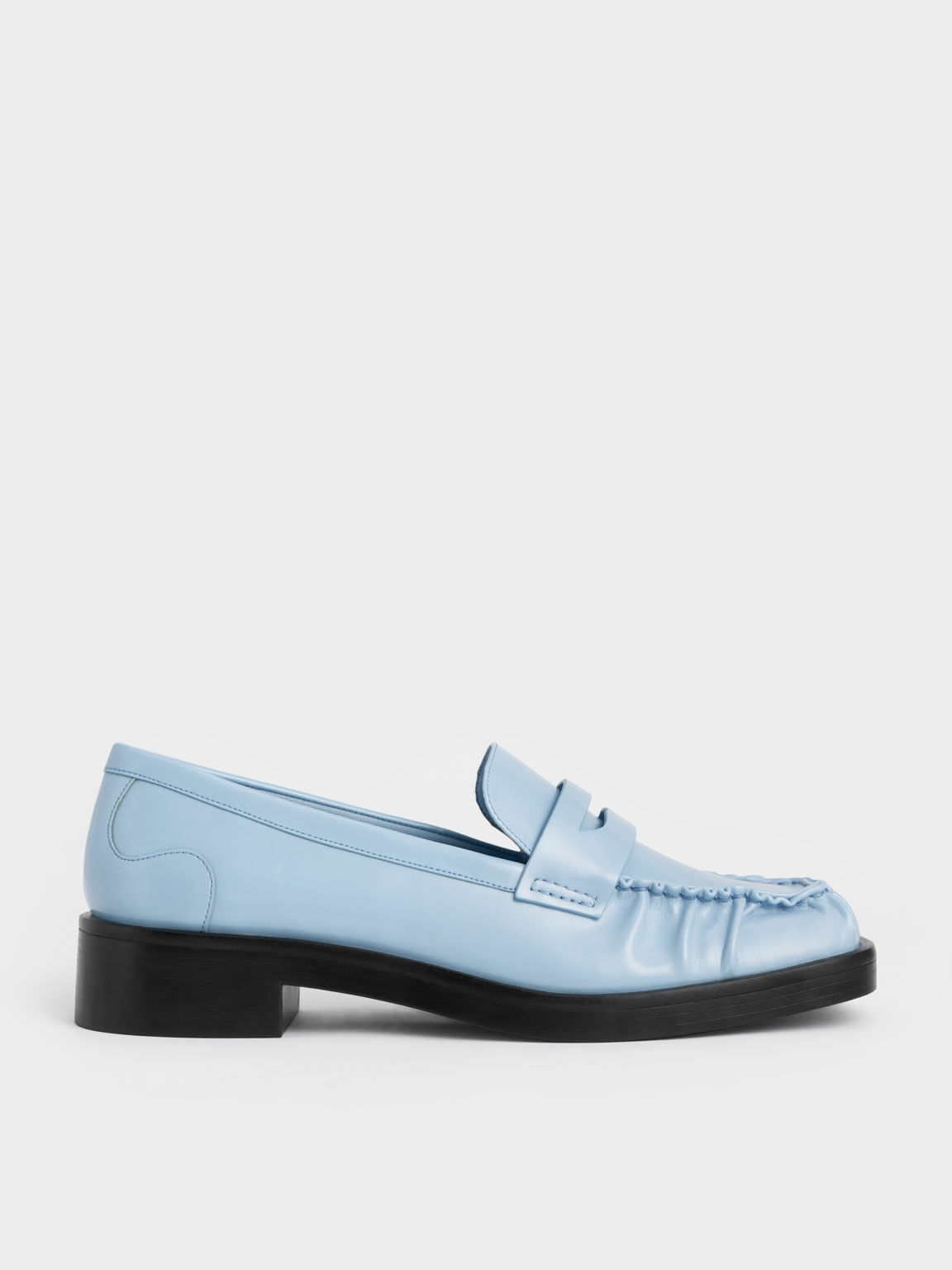 Ruched Square-Toe Loafers, Light Blue, hi-res