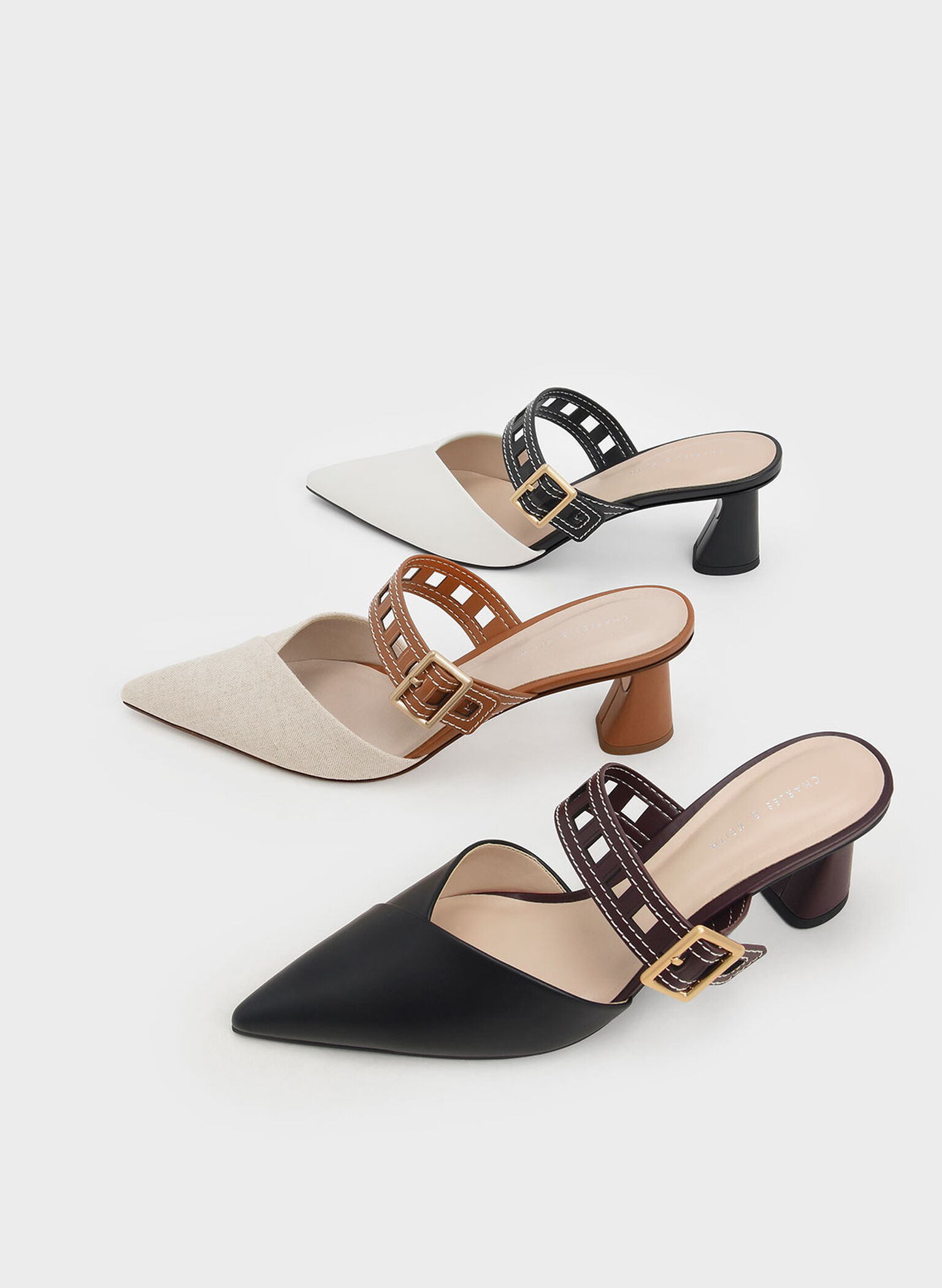 Sepphe Cut-Out Strap Heeled Mule Pumps, White, hi-res