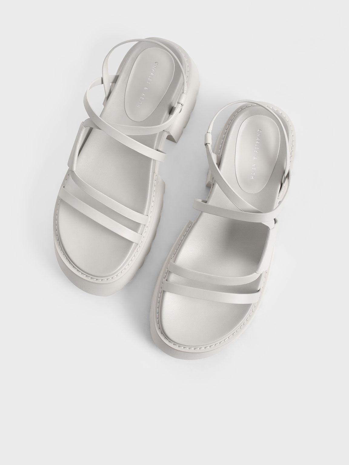 White Nadine Strappy Platform Sandals - CHARLES & KEITH KH