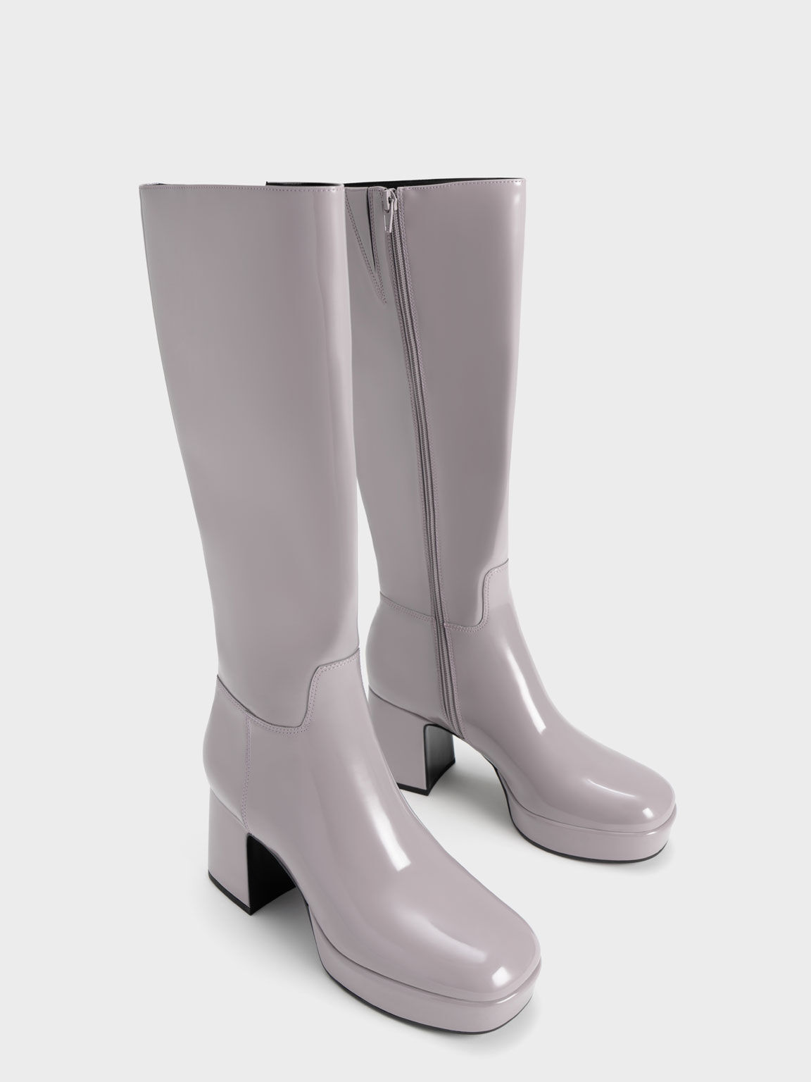 Patent Platform Knee-High Boots, Lilac Grey, hi-res