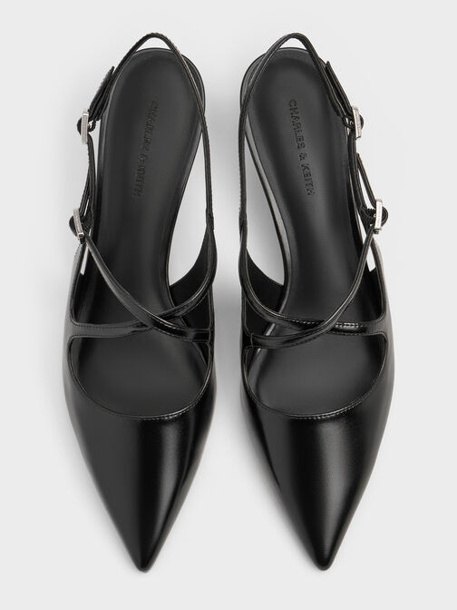Pauline Pointed-Toe Crossover Slingback Kitten Heels, Black, hi-res