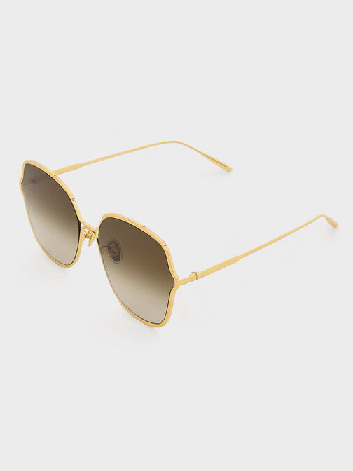 Metal Rim Butterfly Sunglasses, Gold, hi-res