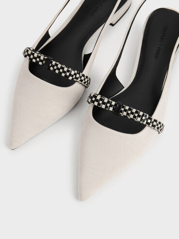 칼린 린넨 우븐 보우 슬링백 플랫, 초크, hi-res