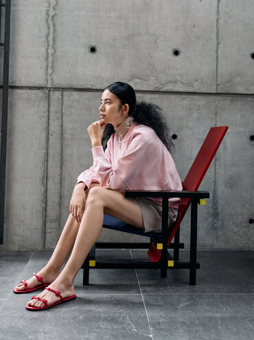 Claquettes &agrave; n&oelig;ud et &agrave; perles Orinda, Rouge, hi-res