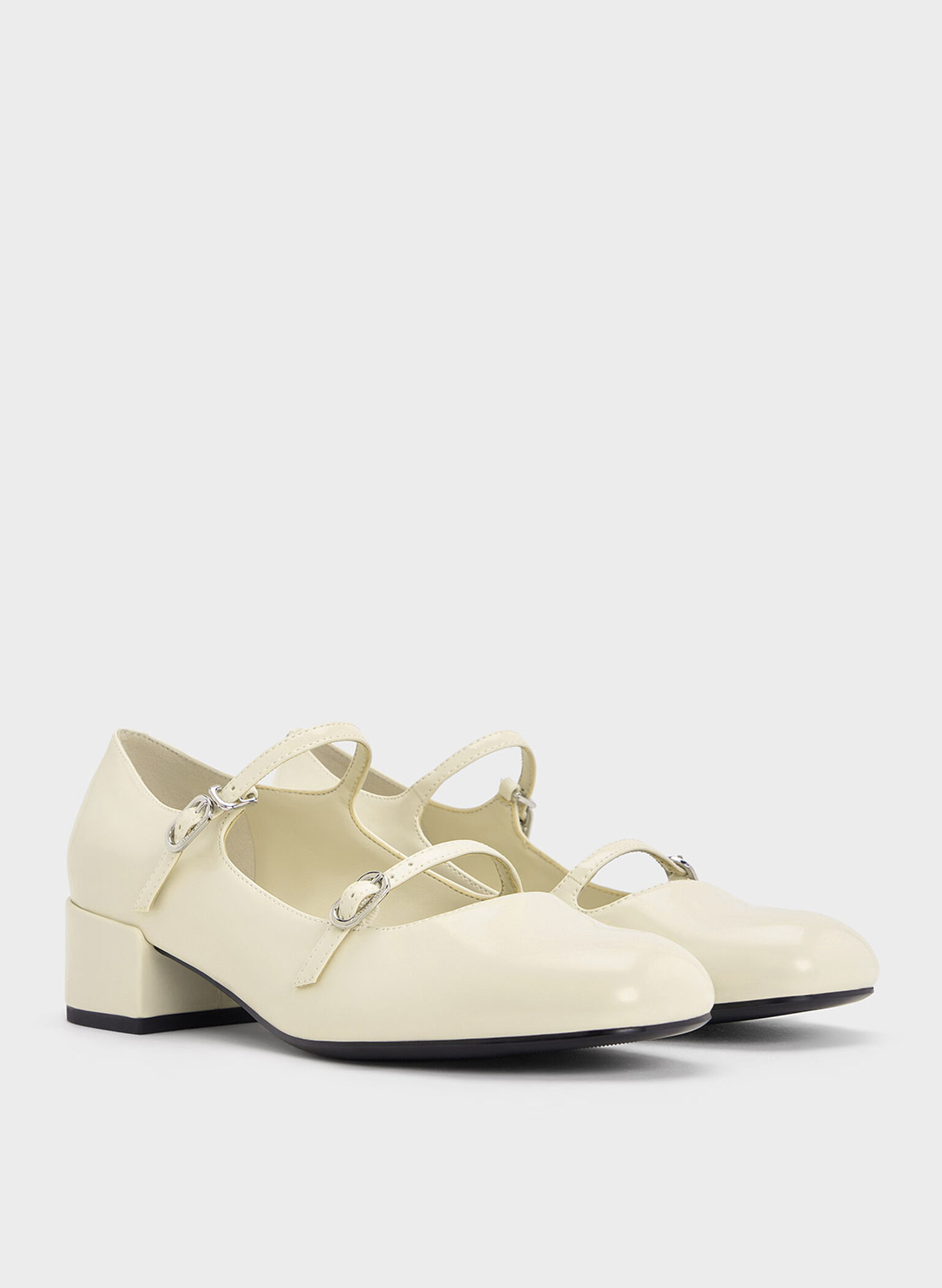 Mary Janes con tacón de bloque y doble tira, Blanco tiza, hi-res