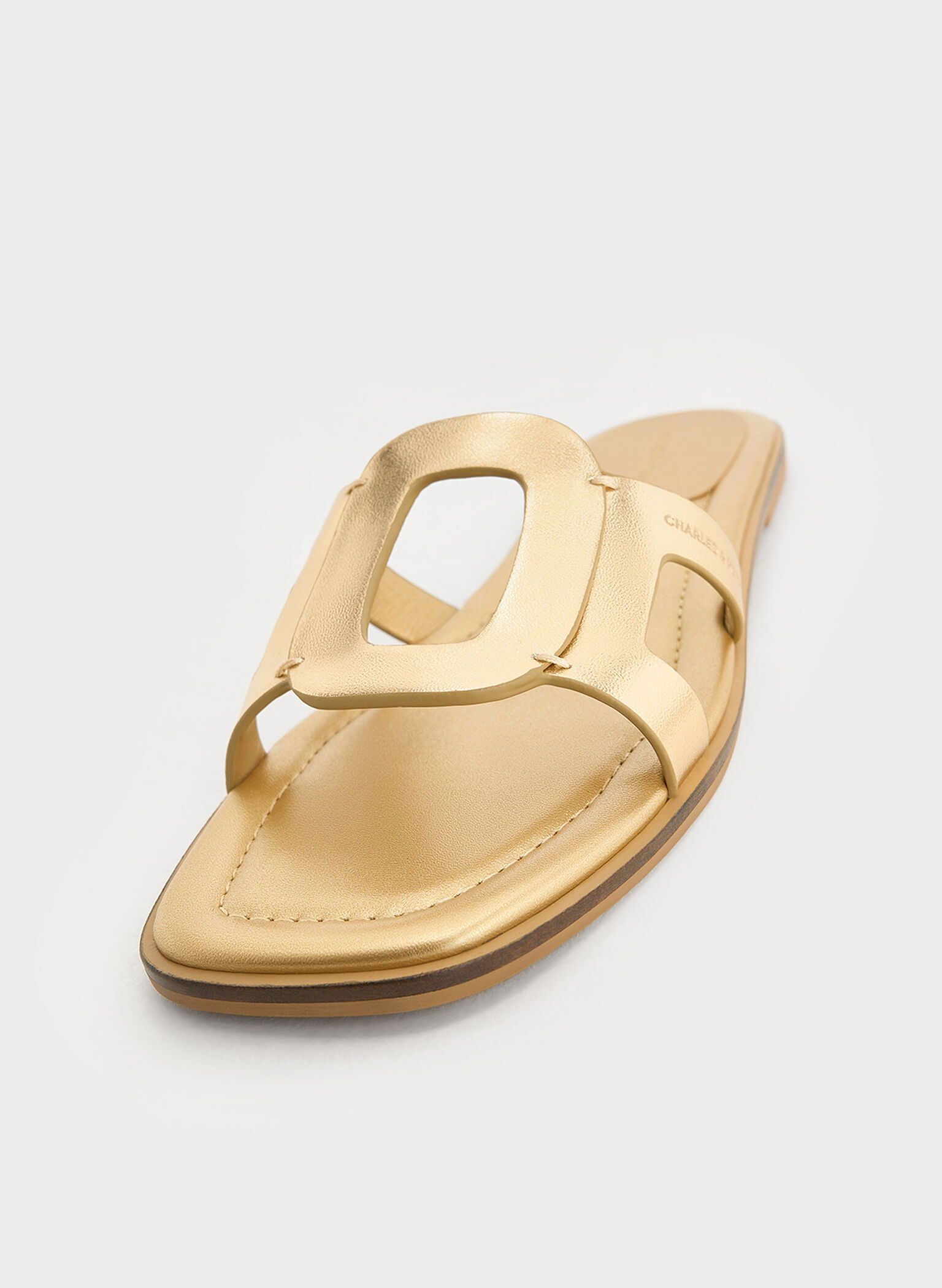 Easley Metallic Cut-Out Slide Sandals, Gold, hi-res