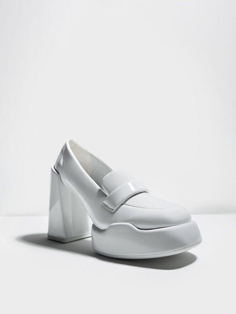 Lula Patent Loafer Pumps, Light Grey, hi-res