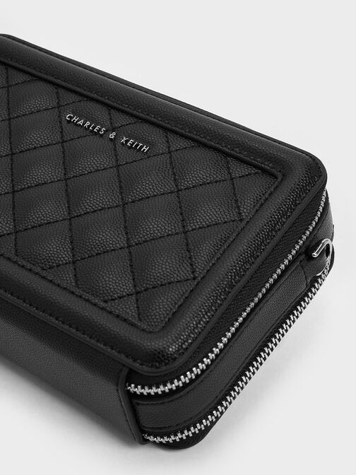 Black Danika Quilted Long Wallet | CHARLES & KEITH