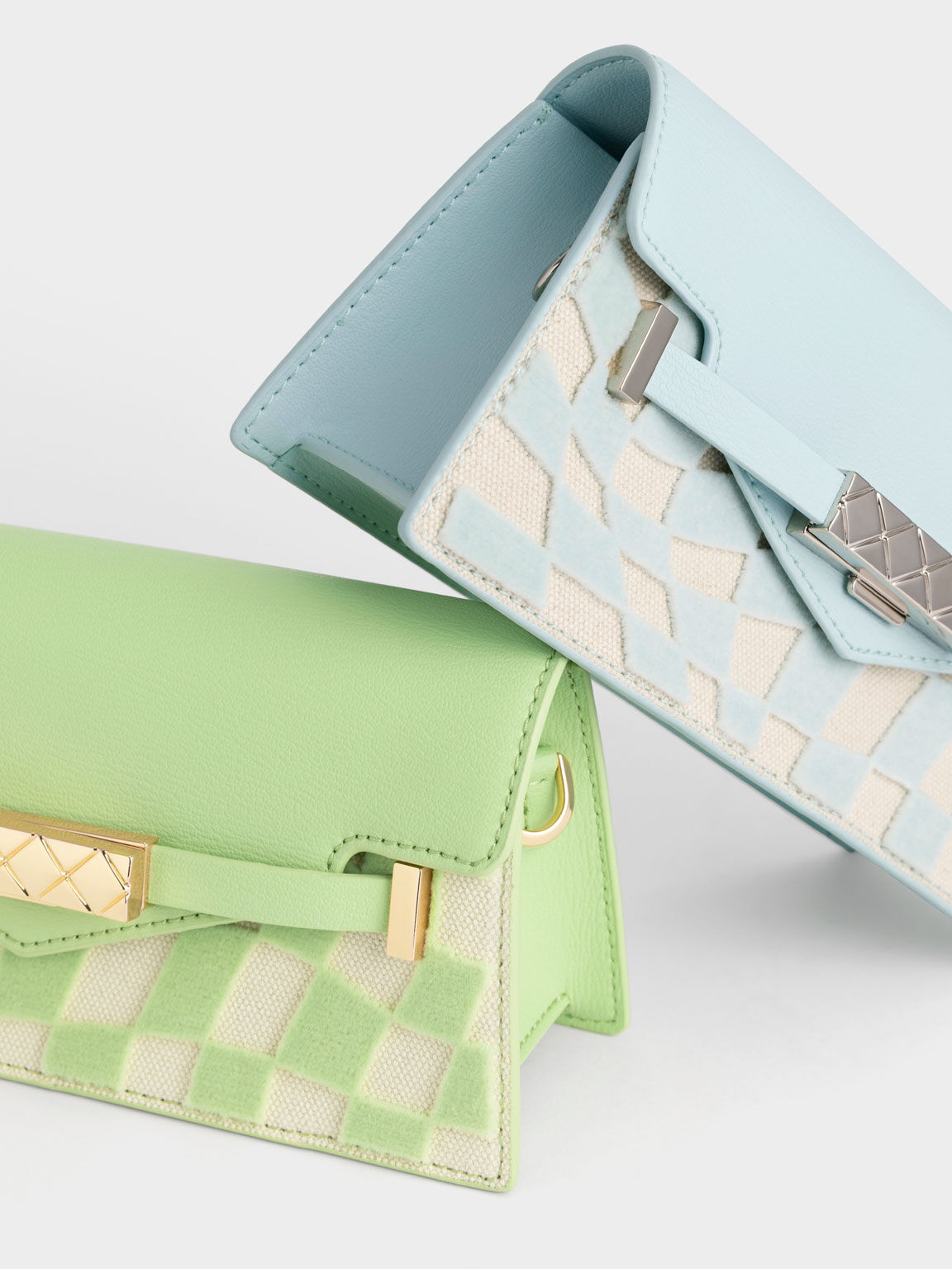 Mini Sabrina Checkered Envelope Shoulder Bag, Light Blue, hi-res
