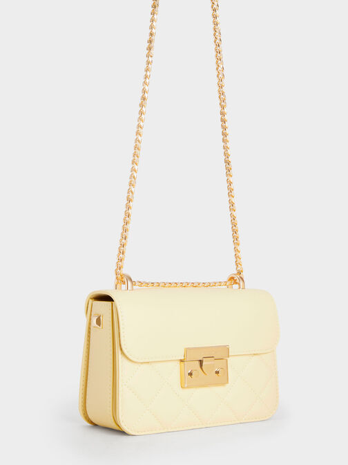 Metallic Push-Lock Chain Bag, Butter, hi-res