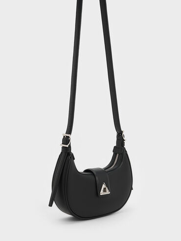 Trice Metallic-Accent Belted Shoulder Bag, Noir, hi-res