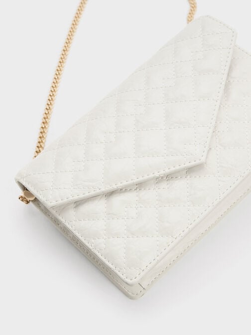 Duo Quilted Envelope Clutch, White, hi-res