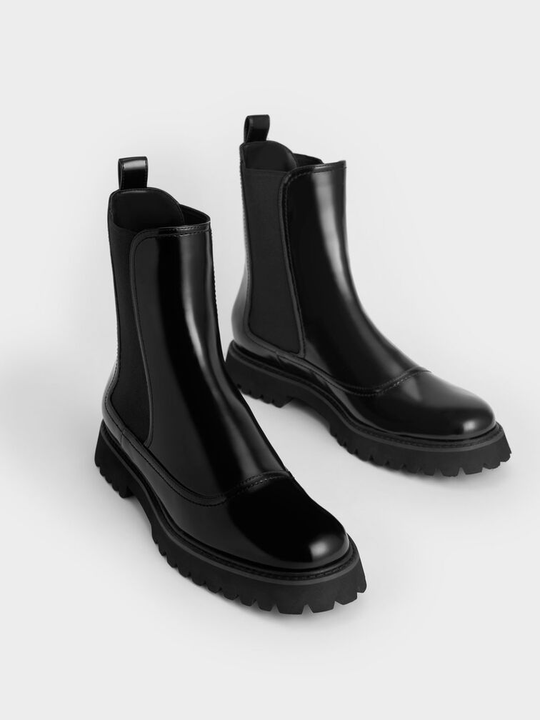 Ridged-Sole Chelsea Boots, Black, hi-res