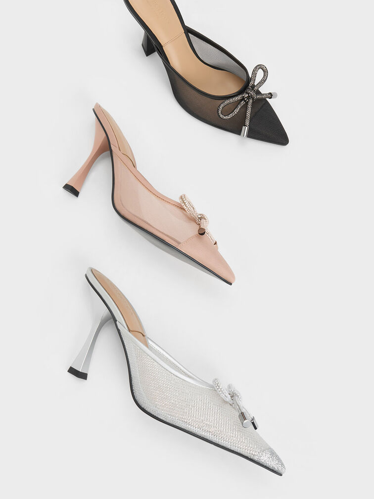 Bow-Tie Mesh Mules, Nude, hi-res