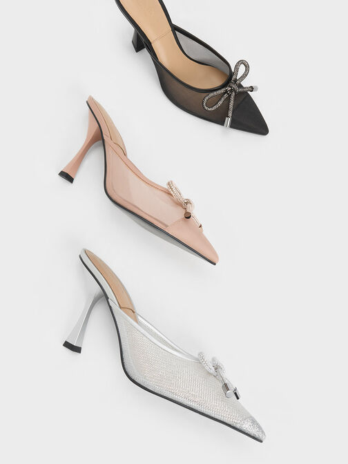 Bow-Tie Mesh Mules, Nude, hi-res