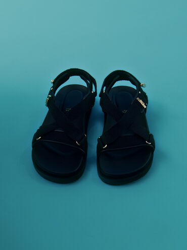 Sandalias deportivas cruzadas Granta de piel y tela, Negro, hi-res