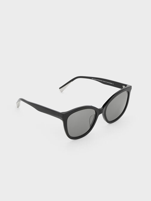 Recycled Acetate Oval Sunglasses, Black, hi-res