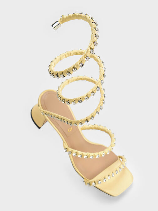 Goldie Recycled Polyester Gem-Encrusted Spiral Sandals, Yellow, hi-res