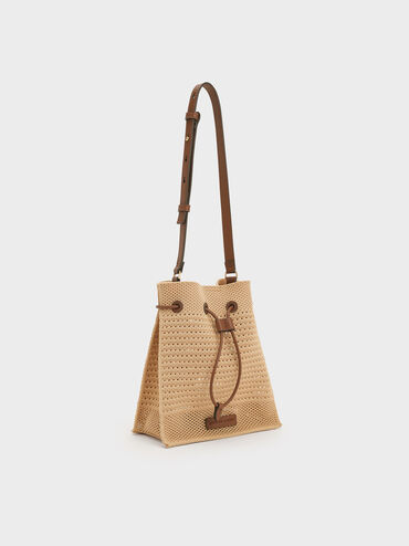 Ida Knitted Bucket Bag, Beige, hi-res