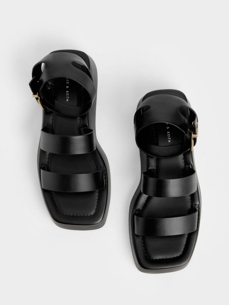 Black Square Toe Ankle-Strap Sandals - CHARLES & KEITH US