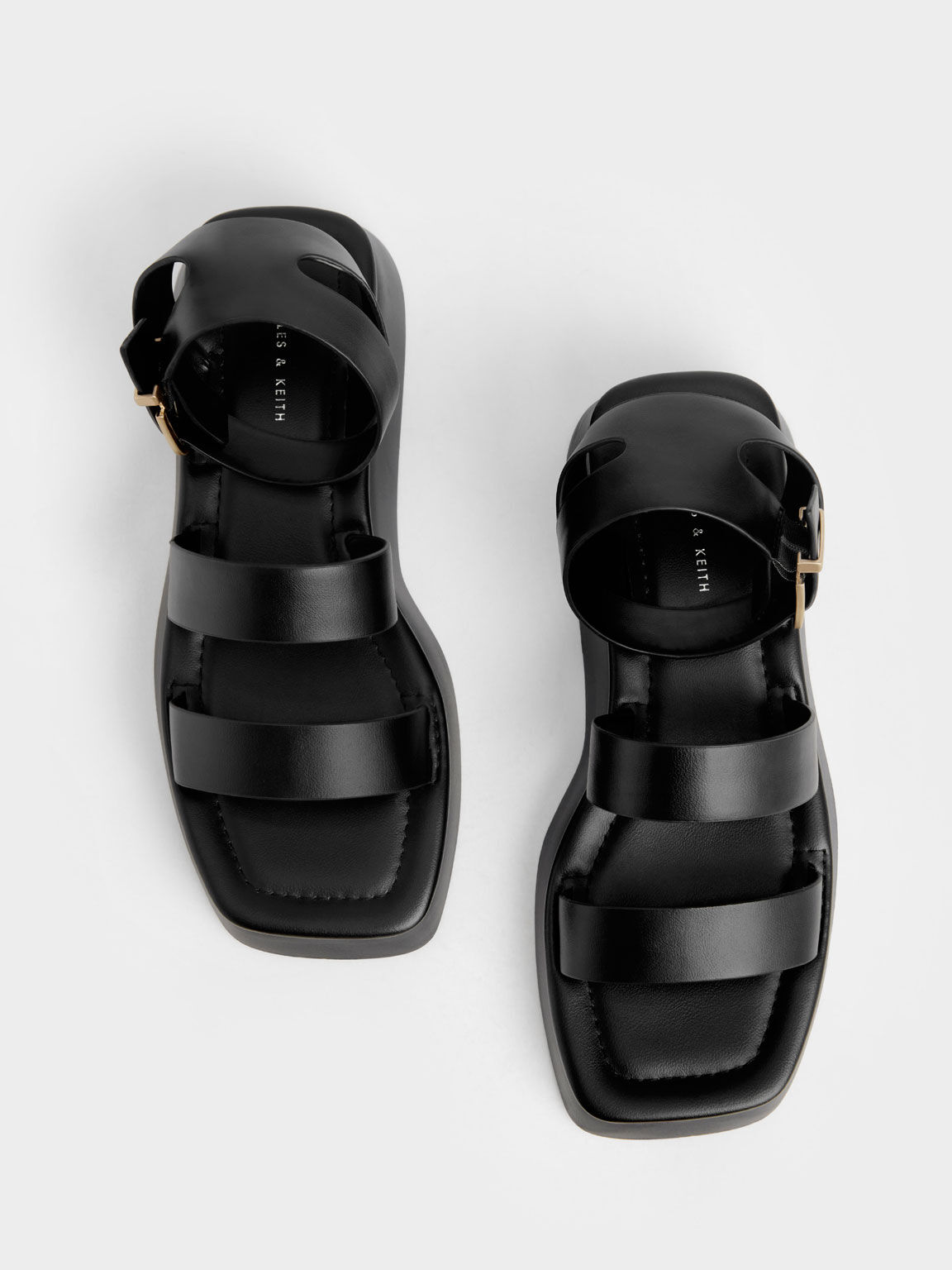 Black Square Toe Ankle-Strap Sandals - CHARLES & KEITH US