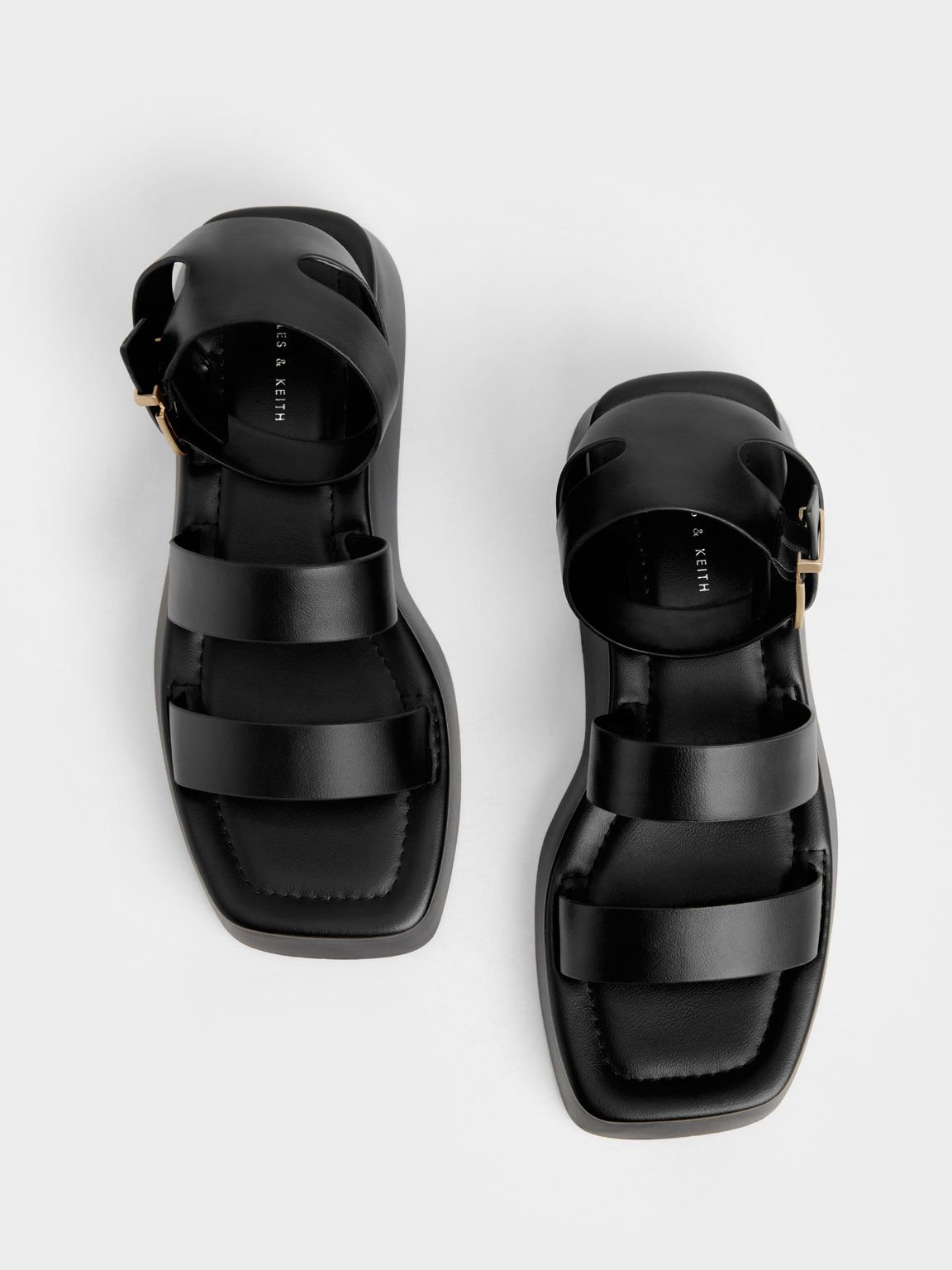 Square Toe Ankle-Strap Sandals, Black, hi-res