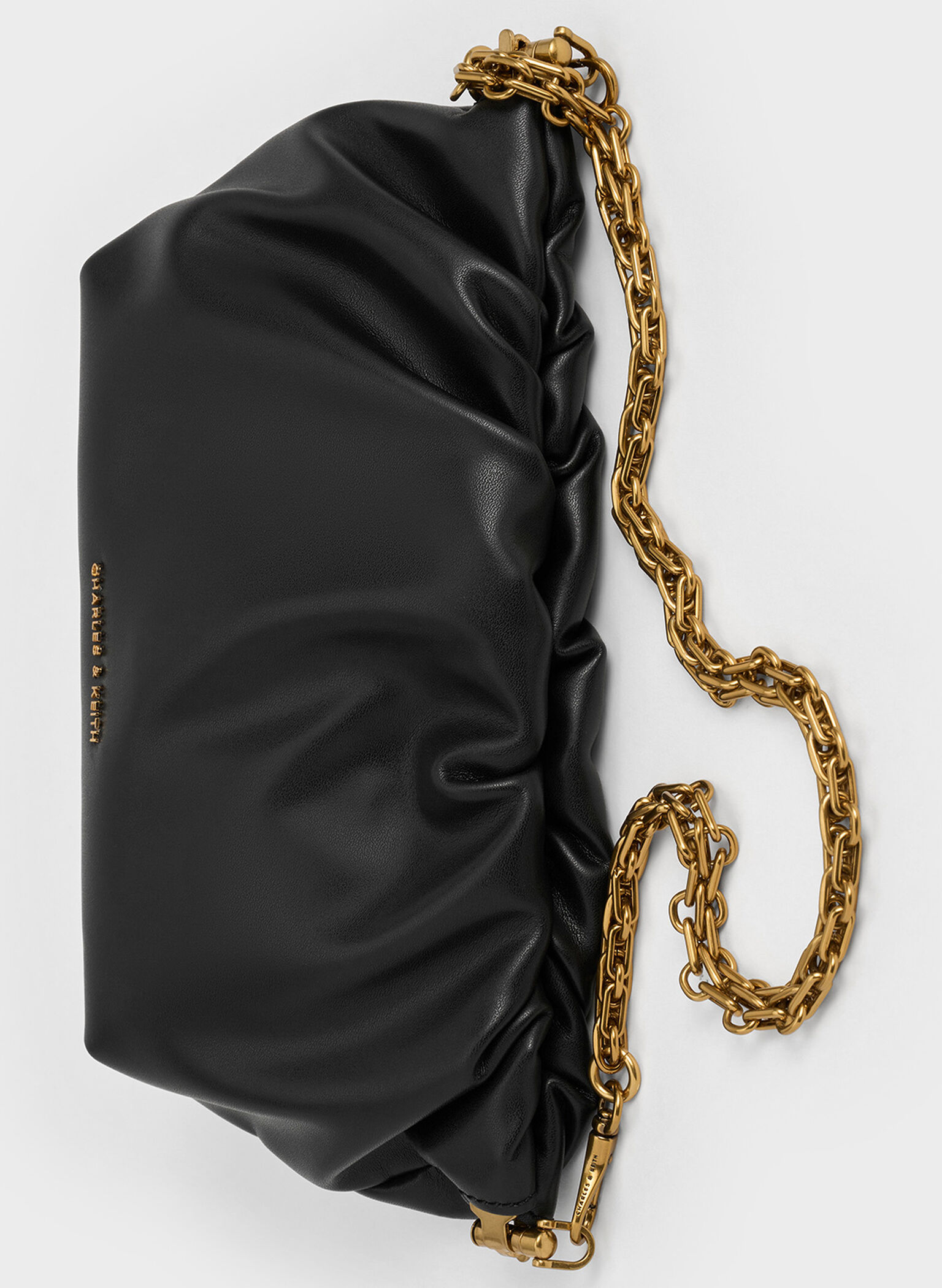 Brigette Ruched Chain-Handle Clutch, Black, hi-res