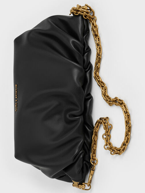 Brigette Ruched Chain-Handle Clutch, Black, hi-res
