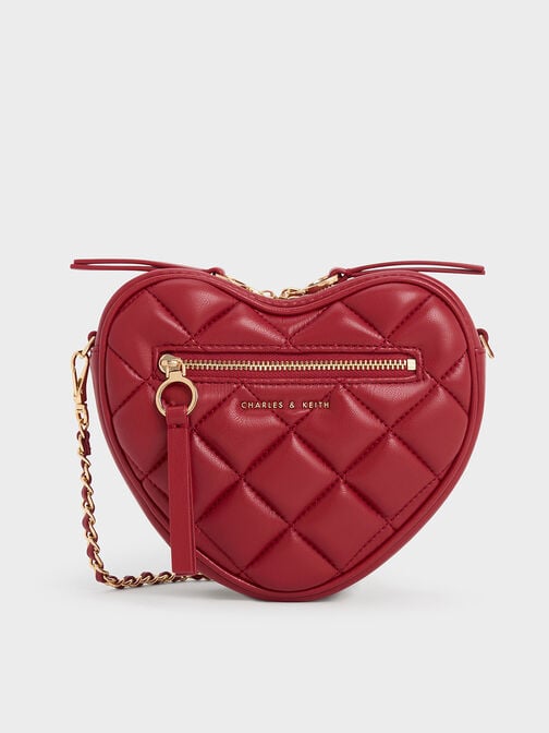 Philomena Quilted Heart Crossbody Bag, Red, hi-res