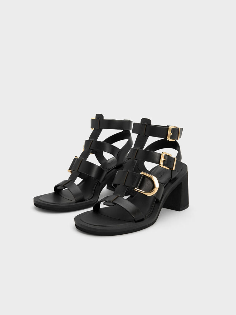 Gabine Leather Gladiator Sandals, Black, hi-res