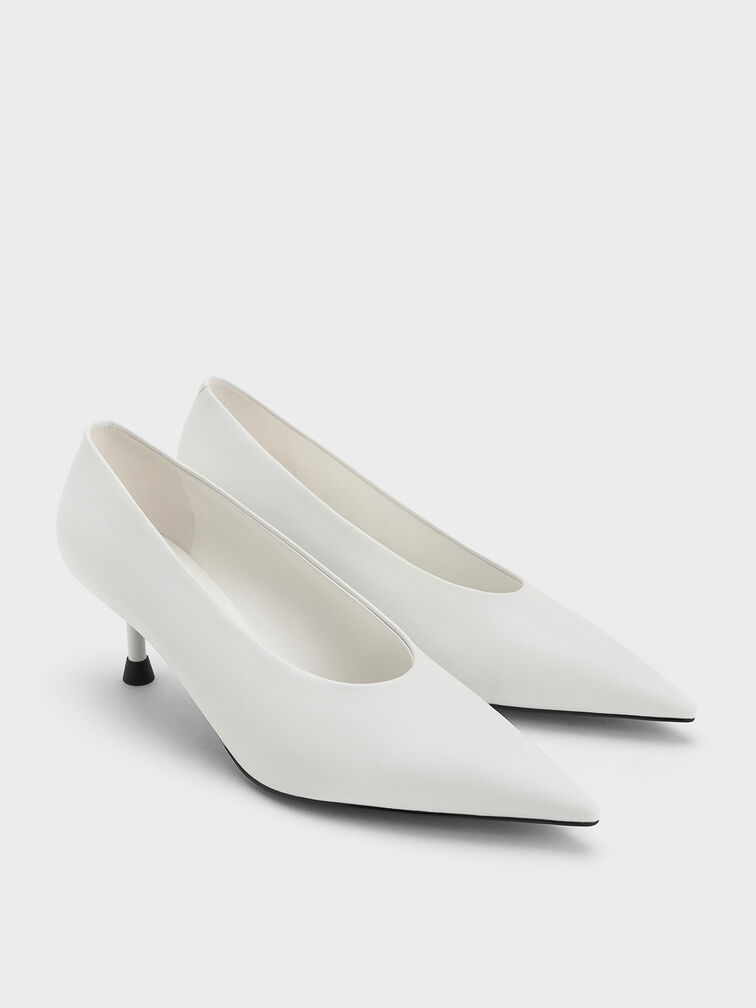 Pointed-Toe Kitten-Heel Pumps, White, hi-res