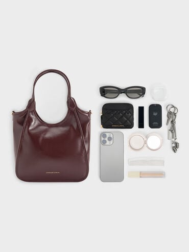Mini Tote Bag Sianna com Efeito Amarrotado e Achatado, Wineberry Red, hi-res
