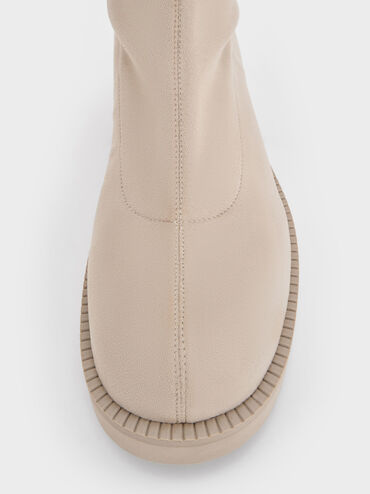 Botas hasta la rodilla con suela gruesa de ante sintético, Beige, hi-res