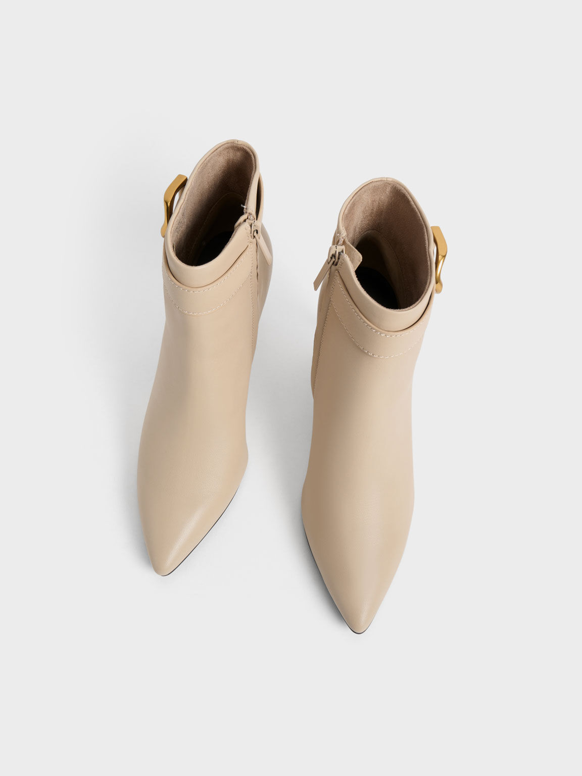 Gabine Leather Heeled Boots, Beige, hi-res
