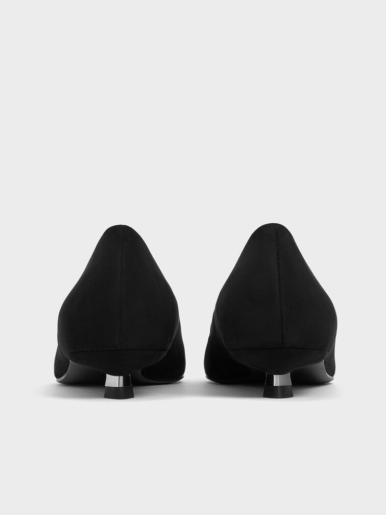Faux Suede Pointed-Toe Kitten-Heel Pumps, Black Textured, hi-res